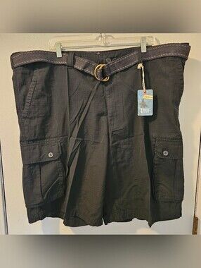 True Nation Ripstop Cargo Shorts W/ Belt Black Men's Size 48 NWT